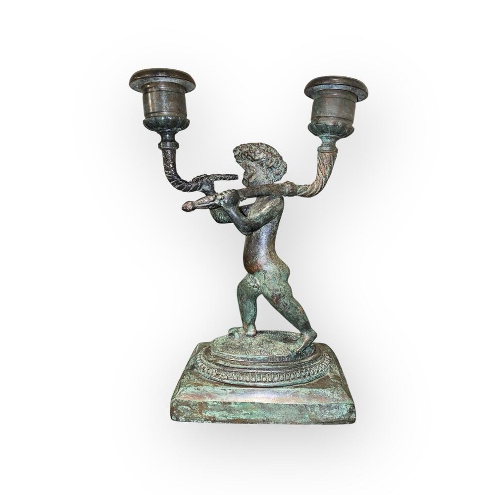 Maitland Smith Bronze Cherub Candlestick Candelabras Vintage‎
